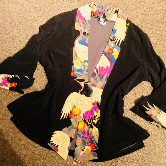 Vintage Sweaters - VINTAGE Gumps San Francisco Asian Print Cardigan